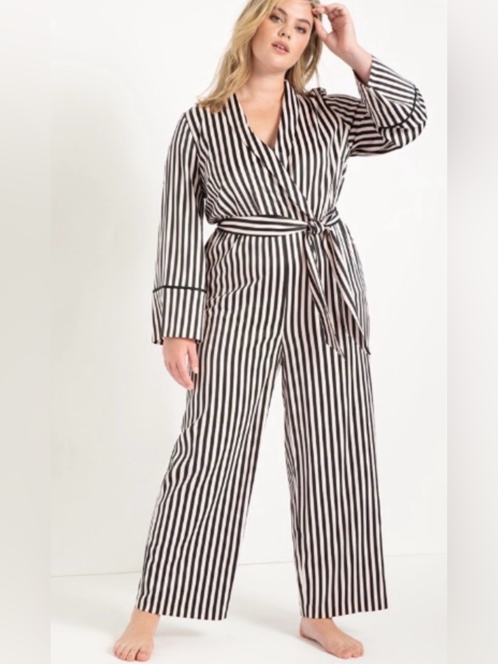 ELOQUII Piping Trimmed Satin Jumpsuit
